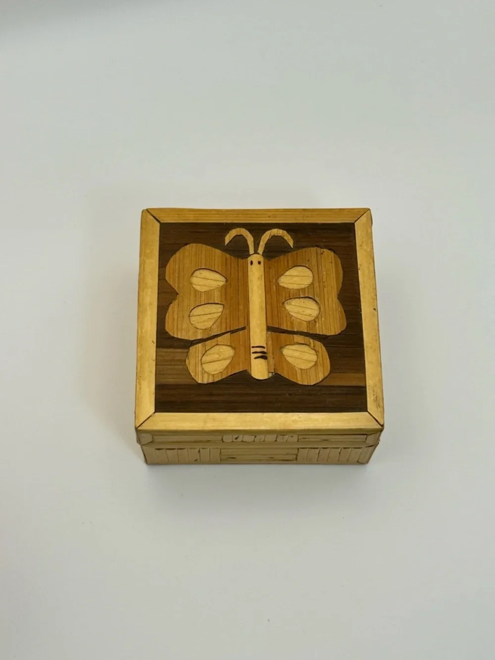 Vintage Bamboo Butterfly Inlay Trinket Box Set of 2 Keepsakes Philippines